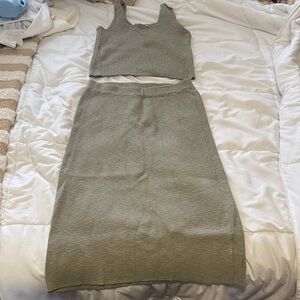 Olive Green Ribbed Knit Two-Piece Set